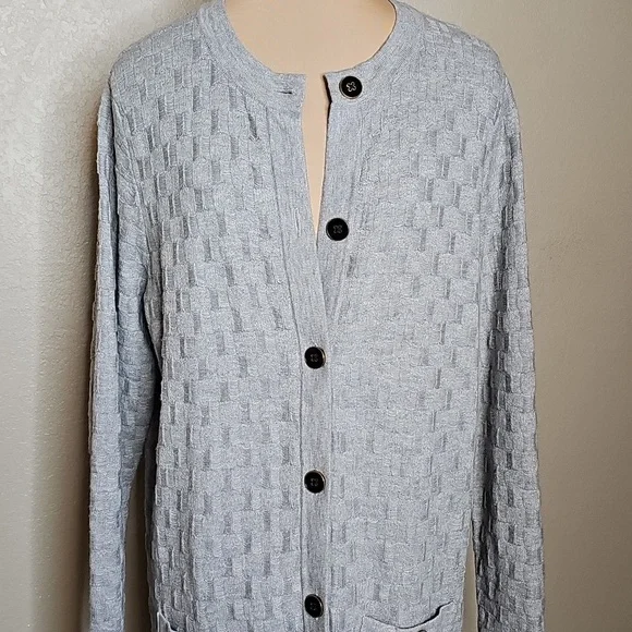 Banana Republic Light Gray Basketweave Knit Cardigan Duster Sweater Jacket Large - Picture 2 of 9